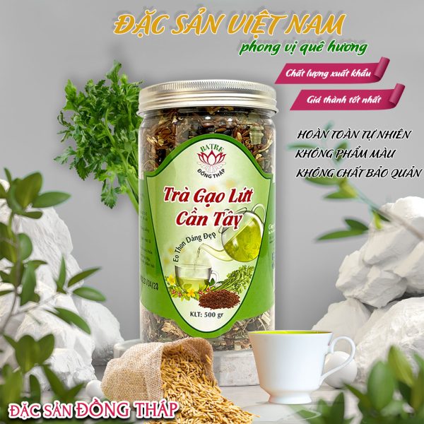 Trà Gạo Lứt Cần Tây - Thương hiệu SEN BA TRE - Đặc sản Đồng Tháp - Hũ 500g - Kingsmart - Ảnh 2