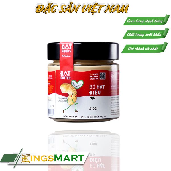 Bơ hạt điều nguyên chất mịn - Thương hiệu ĐẠT FOODS - hũ 210g  - Đặc Sản Sài Gòn