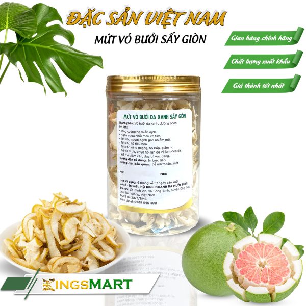 Mứt vỏ bưởi da xanh sấy giòn - Thương hiệu BÀ MƯỜI BƯỞI - Đặc sản Tiền Giang - Hũ nhựa 100gr - Ảnh 2