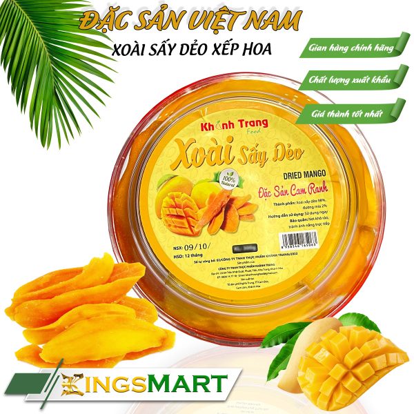 Xoài sấy dẻo hộp tròn xếp hoa - Thương hiệu Khánh Trang - Đặc sản Cam Ranh - Hộp 500g