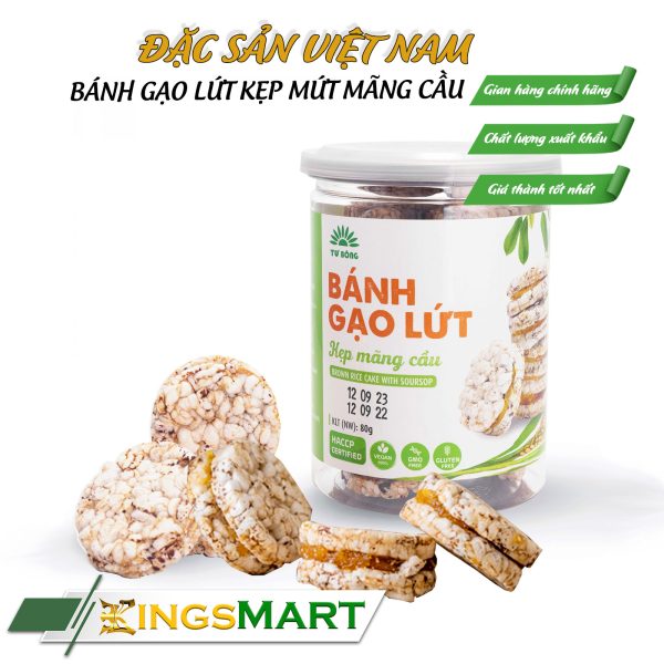 Bánh Gạo Lứt Kẹp Mứt Mãng Cầu - Thương Hiệu TƯ BÔNG - Đặc Sản Đồng Tháp - Hũ 80gr