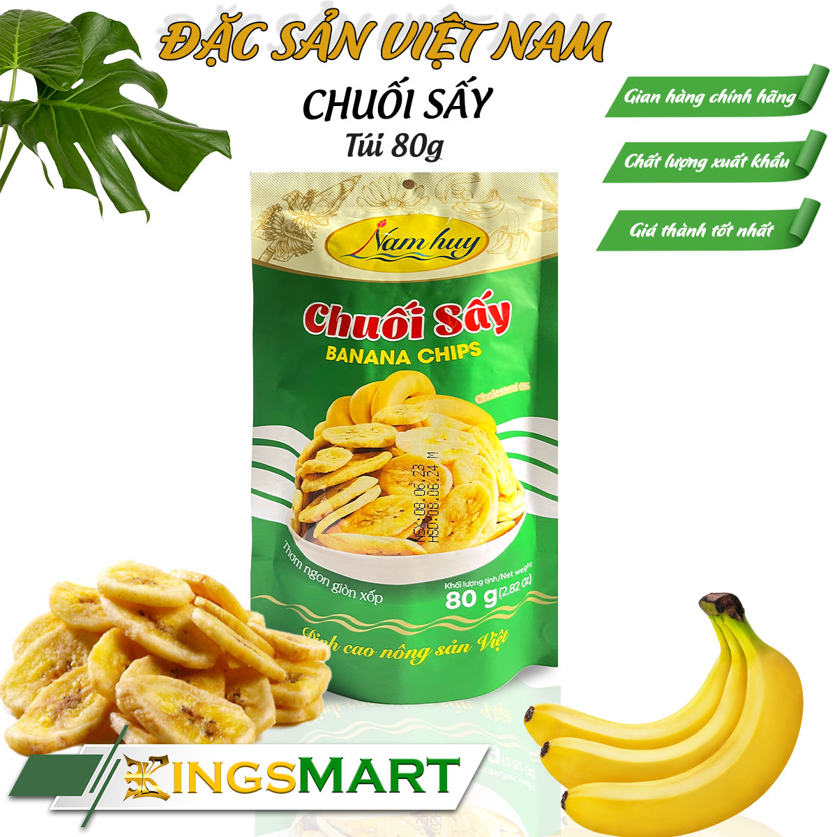 Chuối Sấy Không Đường - Thương hiệu Nam Huy - Đặc sản Đồng Tháp - Túi 80g