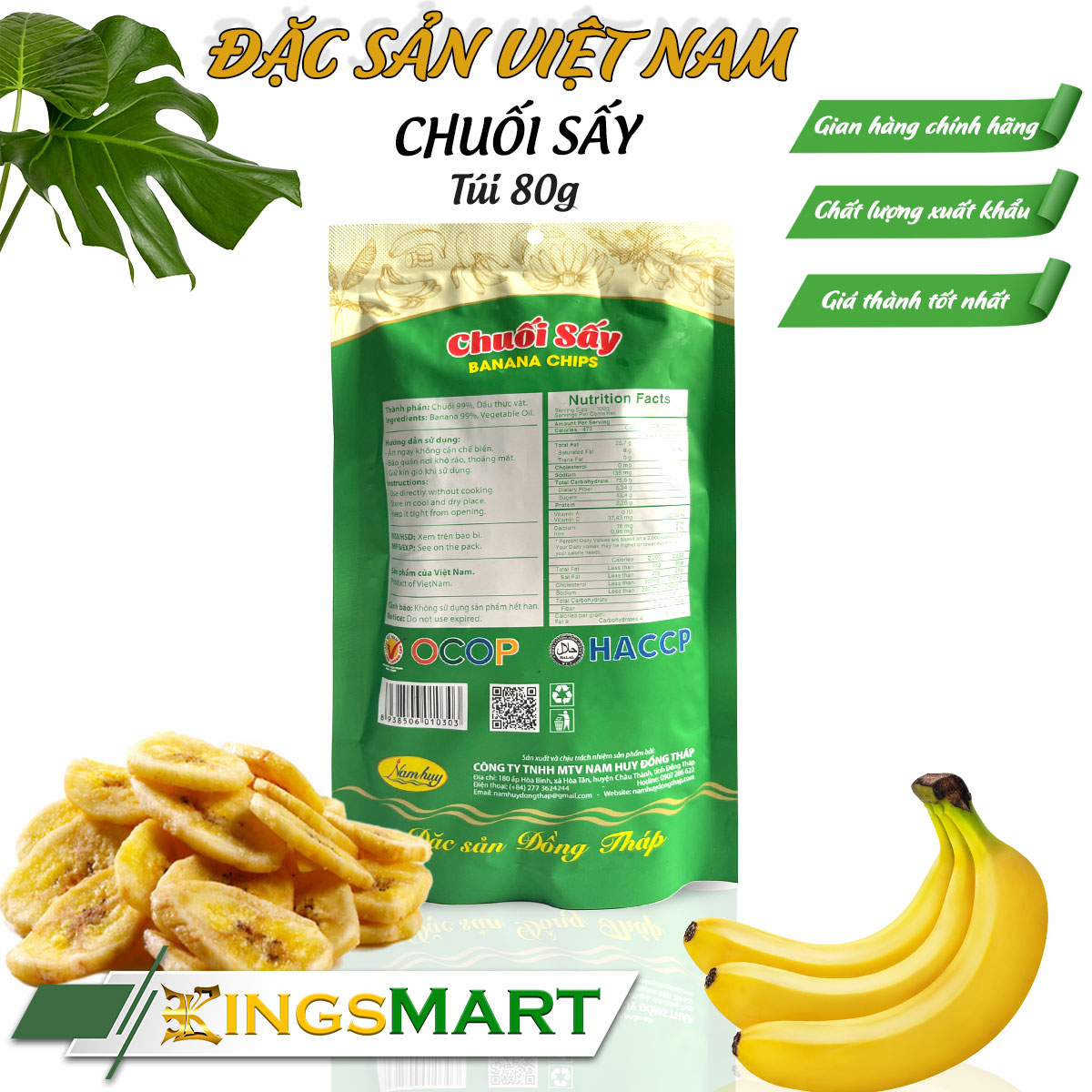 Chuối Sấy Không Đường - Thương hiệu Nam Huy - Đặc sản Đồng Tháp - Túi 80g - Ảnh 2