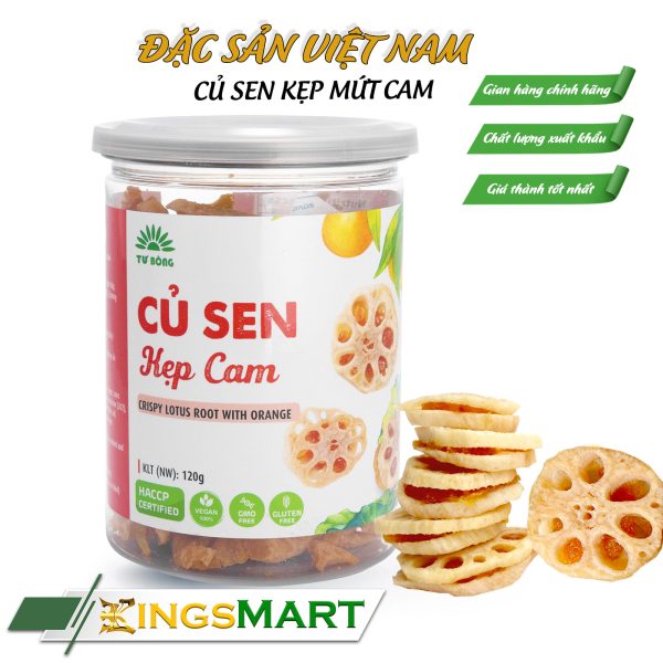 Củ sen kẹp mứt cam - Thương Hiêu TƯ BÔNG - Đặc Sản Đồng Tháp - Hũ 140gr