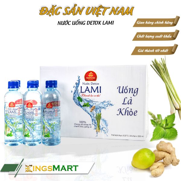 Thùng 24 Chai Nước Uống Detox LAMI Chưng Cất Từ Bạc Hà, Chanh Chúc, Gừng, Sả - Thương hiệu THIÊN ÂN - 330ml/chai