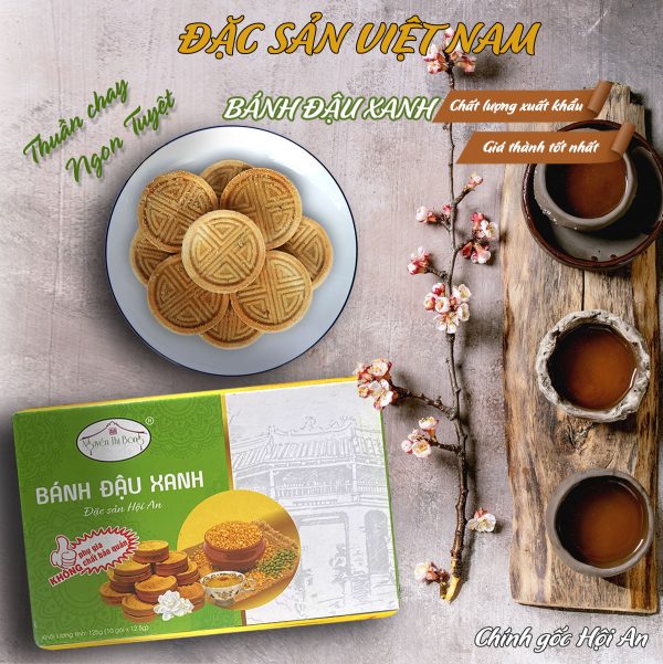 Bánh Đậu Xanh Chay - Thương hiệu Bông - Đặc Sản Hội An - Hộp 125g - Ảnh 2
