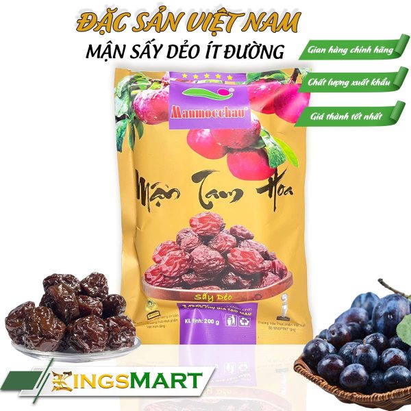 Mận sấy dẻo nguyên hạt - Thương hiệu MẬN MỘC CHÂU - Đặc sản Sơn La - Túi 200g