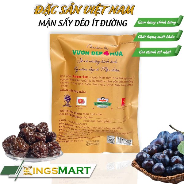 Mận sấy dẻo nguyên hạt - Thương hiệu MẬN MỘC CHÂU - Đặc sản Sơn La - Túi 200g - Ảnh 2
