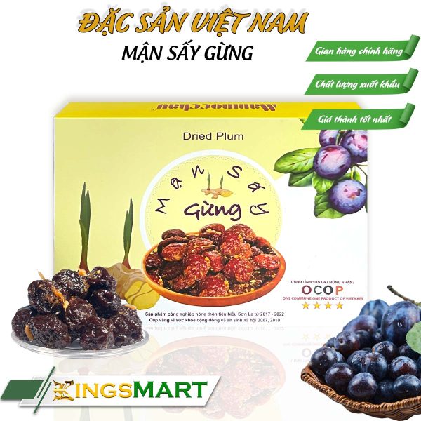 Mận sấy dẻo tách hạt vị gừng - Thương hiệu MẬN MỘC CHÂU - Đặc sản Sơn La - Hộp 250g