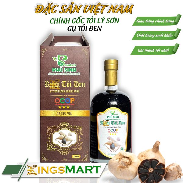 Rượu tỏi đen - Thương hiệu Phú Sinh - Đặc sản Lý Sơn - Chai 500ml (12% VOL)