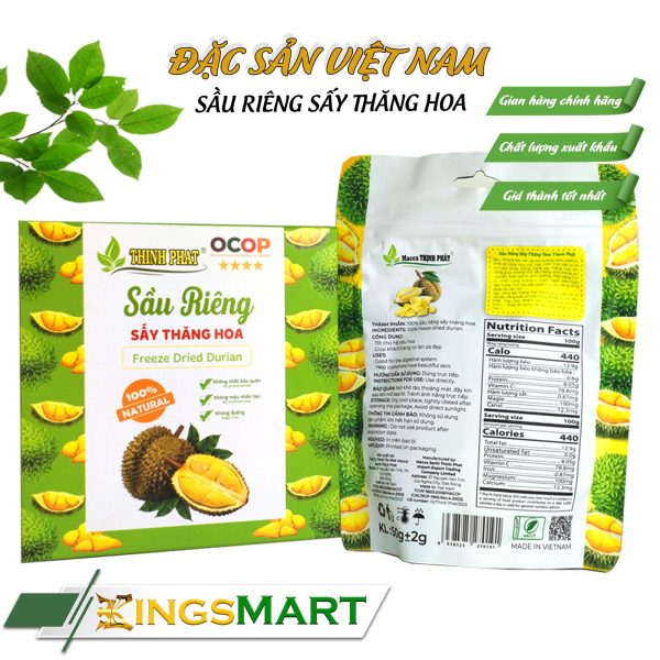 Sầu riêng sấy thăng hoa - Thương hiệu THỊNH PHÁT - Đặc sản Tây Nguyên - Túi 50gr
