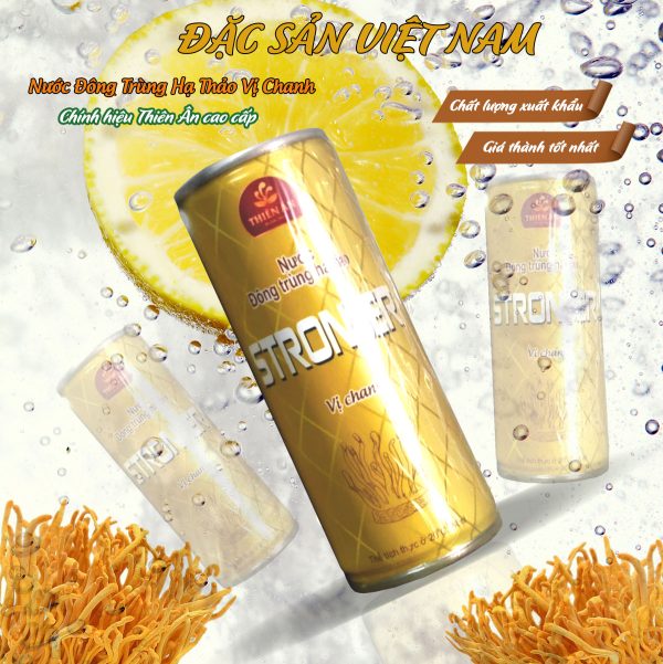 Thùng 24 Lon Nước Đông Trùng Hạ Thảo Vị Chanh STRONGER  - Thương hiệu Thiên Ân - 330ml/chai - Ảnh 3