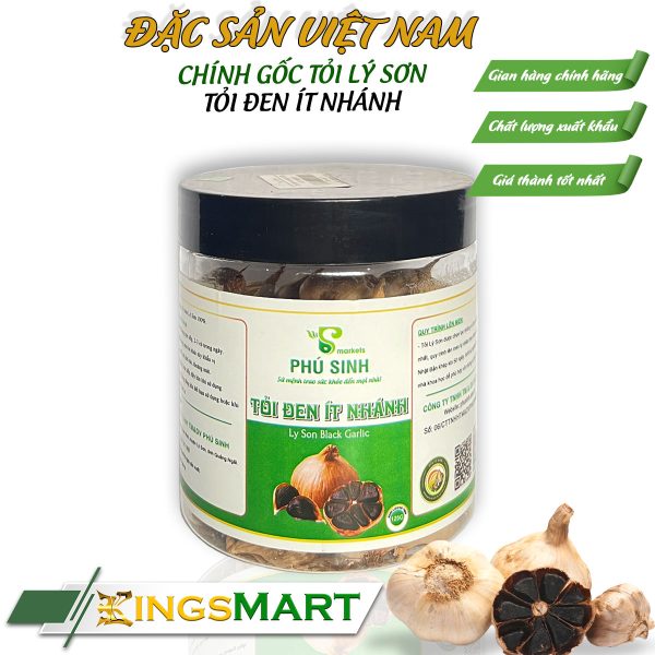Tỏi Đen Ít Nhánh Cao Cấp - Thương hiệu Phú Sinh - Đặc sản Lý Sơn - Hũ 100g