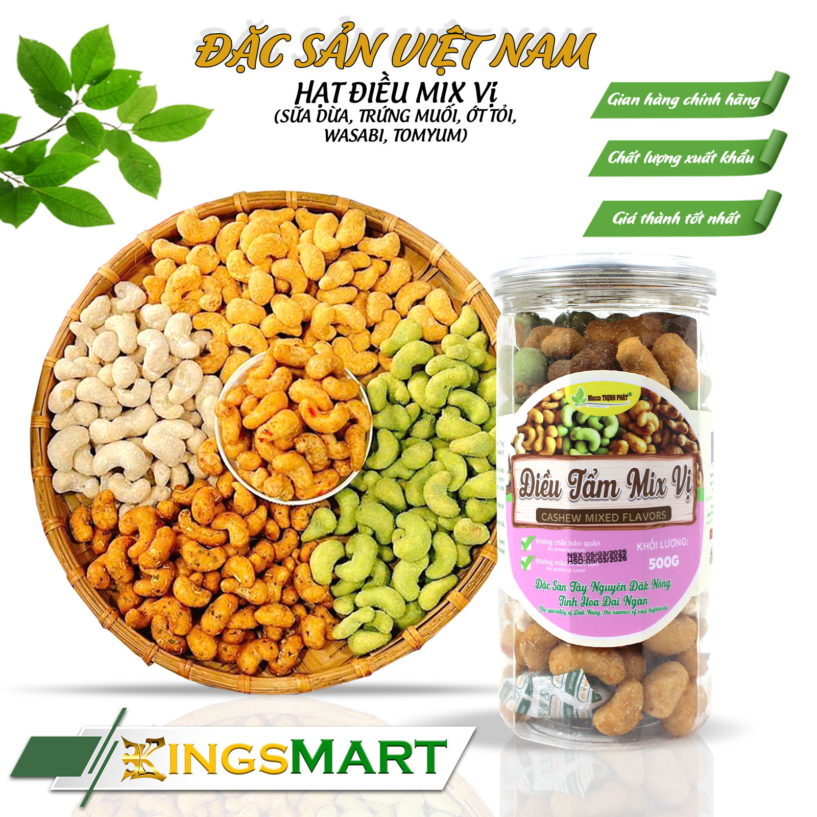 Hạt Điều Rang Mix Vị - Thương hiệu THỊNH PHÁT - Đặc sản Tây Nguyên - Hũ 500g