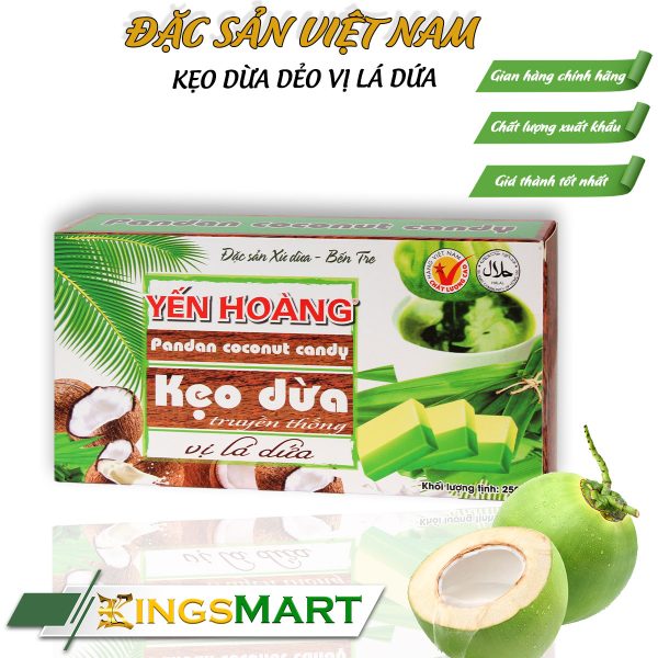 Kẹo dừa dẻo vị lá dứa – Thương hiệu Yến Hoàng – Hộp 250g