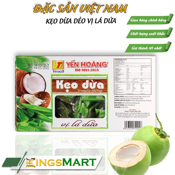 Kẹo dừa dẻo vị lá dứa – Thương hiệu Yến Hoàng – Hộp 250g - Ảnh 2