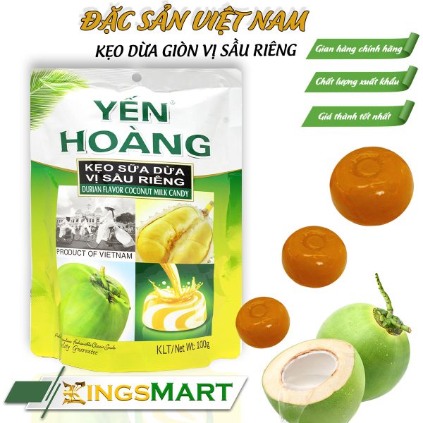 Kẹo dừa giòn vị sầu riêng – Thương hiệu Yến Hoàng – Túi 100g - Ảnh 2