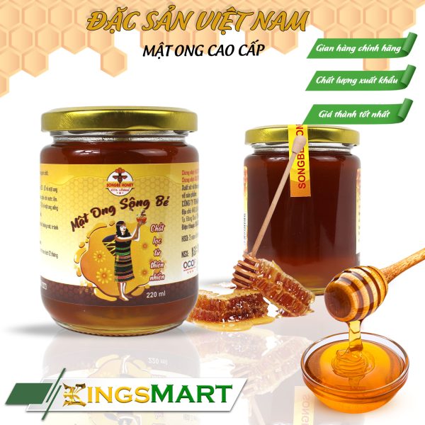Mật ong đa hoa nguyên chất - Thương hiệu SÔNG BÉ - Đặc sản Bình Phước - Hũ 220ml - Kingsmart