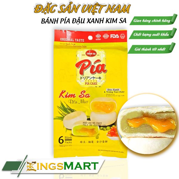 Bánh pía kim sa mini đậu xanh - Thương hiệu Thiên Sa - Túi 150g/6 bánh - Kingsmart