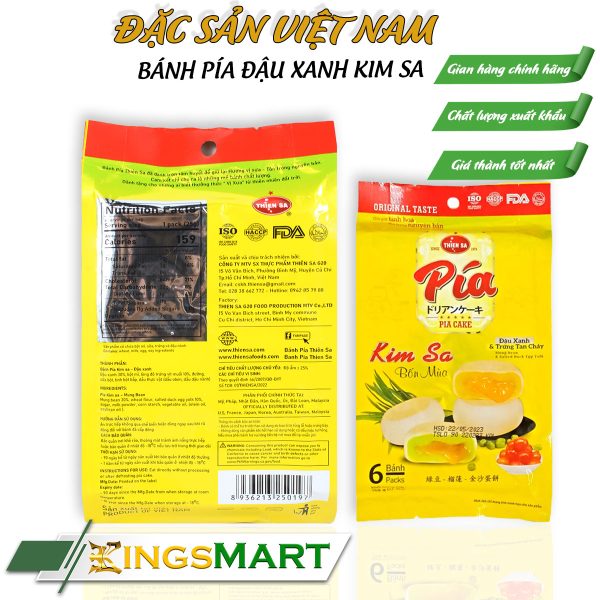Bánh pía kim sa mini đậu xanh - Thương hiệu Thiên Sa - Túi 150g/6 bánh - Kingsmart - Ảnh 2