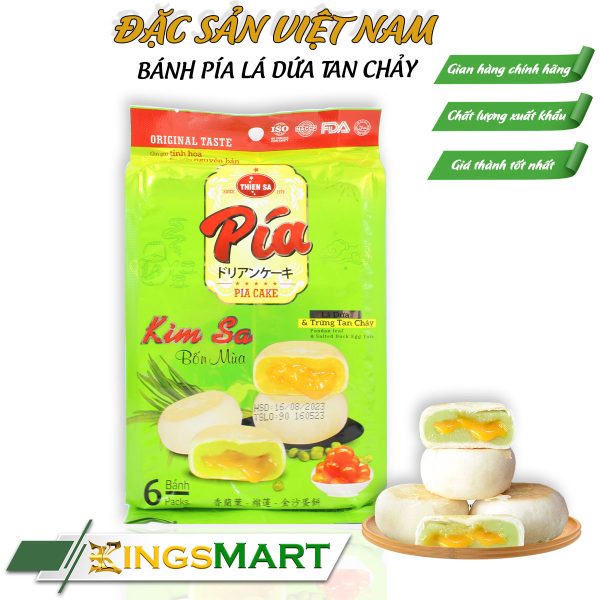 Bánh pía kim sa mini lá dứa - Thương hiệu Thiên Sa - Túi 150g/6 bánh - Kingsmart