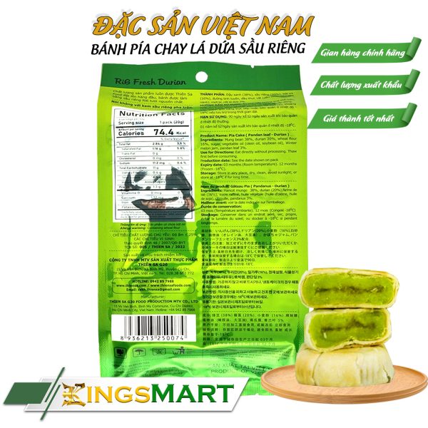 Bánh Pía Lá Dứa Sầu Riêng Chay - Thương hiệu Thiên Sa - Túi 120g/6 bánh - Ảnh 2