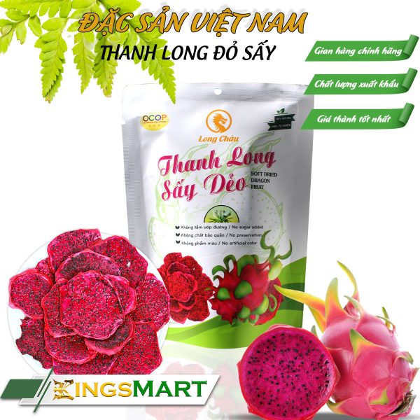 Thanh long đỏ sấy dẻo - Thương hiệu Long Châu - Đặc sản Long An - Túi 100g - Kingsmart