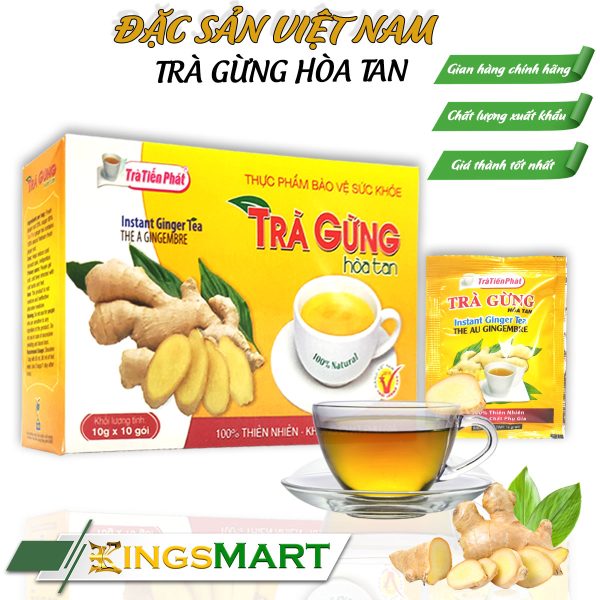 Trà Gừng Hòa Tan 100g – Thương hiệu TIẾN PHÁT – Hộp 10 Gói x 10g/Gói