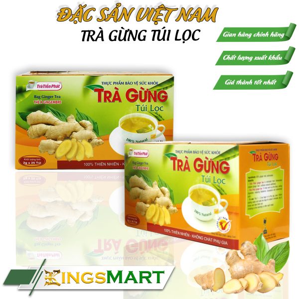 Trà Gừng Túi Lọc 50g - Thương hiệu TIẾN PHÁT - Đặc sản Quy Nhơn - Hộp 25 túi lọc x 2g/Túi lọc - Ảnh 2