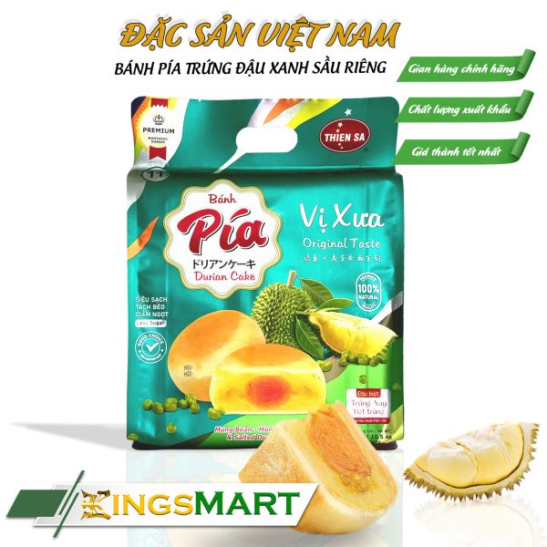 Bánh Pía Trứng Đậu Xanh Sầu Riêng - Thương Hiệu THIÊN SA - Túi 300g/4 bánh - Kingsmart