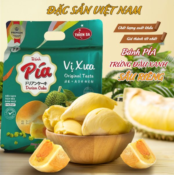 Bánh Pía Trứng Đậu Xanh Sầu Riêng - Thương Hiệu THIÊN SA - Túi 300g/4 bánh - Kingsmart - Ảnh 3