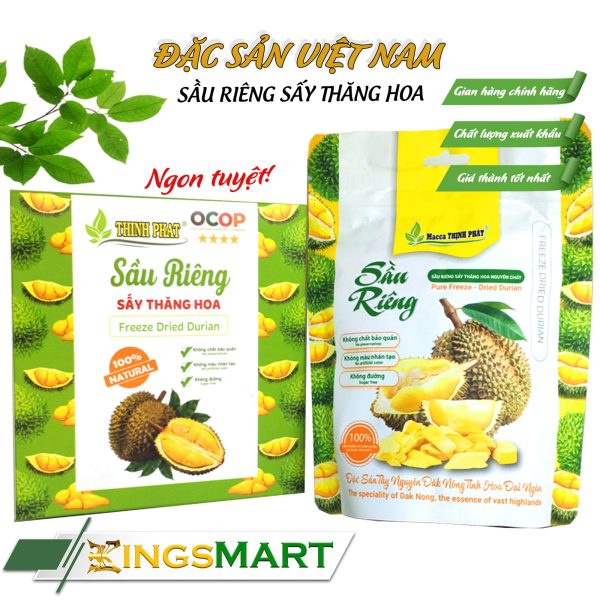 Sầu riêng sấy thăng hoa - Thương hiệu THỊNH PHÁT - Đặc sản Tây Nguyên - Túi 100gr - Kingsmart