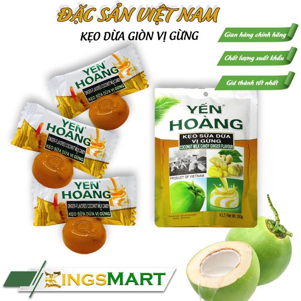 Kẹo dừa giòn vị gừng - Thương hiệu Yến Hoàng - Đặc sản Bến Tre - Túi 100g - Kingsmart - Ảnh 2