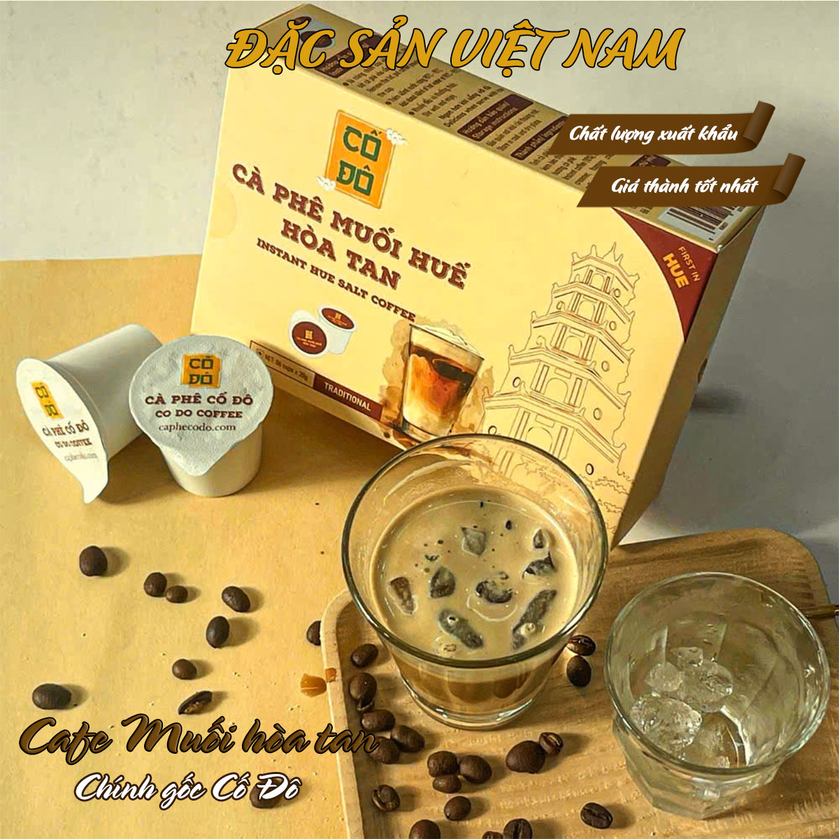 Cà phê muối Huế hòa tan - Thương hiệu CỐ ĐÔ - Đặc sản Huế - Hộp 6 cốc - Kingsmart - Ảnh 3