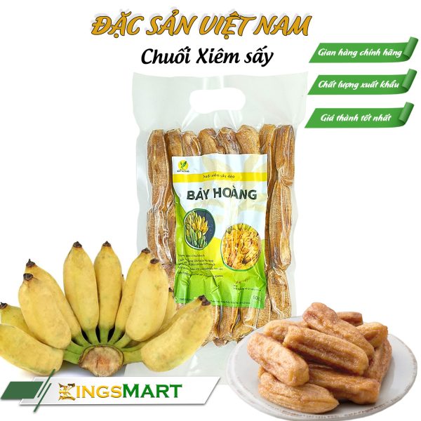 Chuối Xiêm Sấy Dẻo Nguyên Trái - Thương hiệu BẢY HOÀNG - Đặc Sản Cà Mau - Túi 500gr - Kingsmart