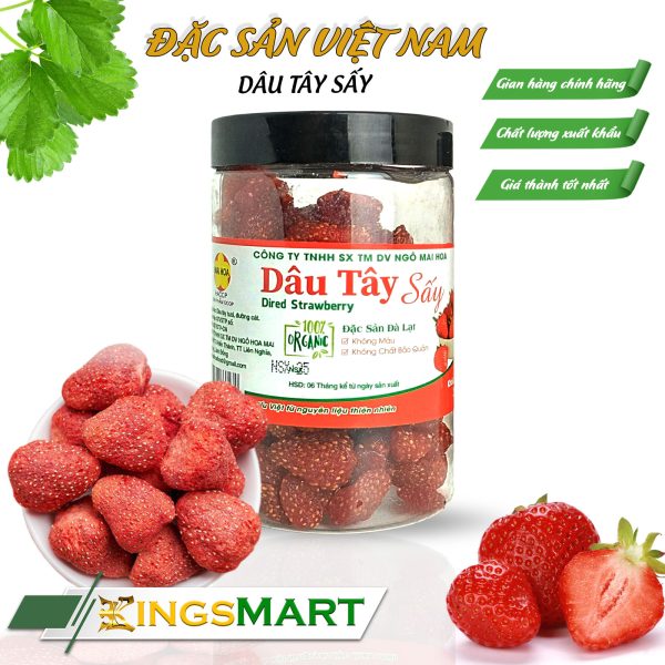 Dâu tây Đà Lạt sấy dẻo - Thương hiệu NGÔ MAI HOA - Hũ 200g - Kingsmart