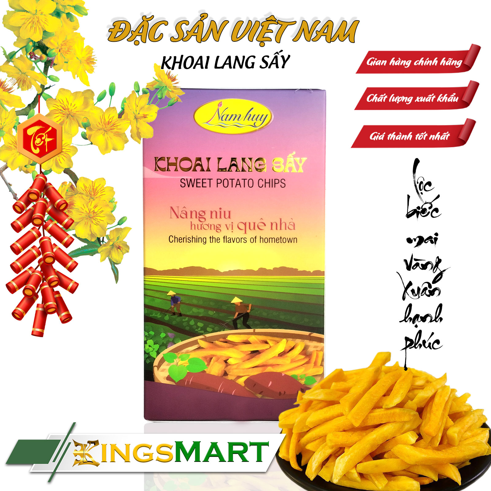 Khoai lang vàng sấy chuẩn OCOP - Thương hiệu Nam Huy - Đặc sản Đồng Tháp - Hộp 70g - Kingsmart