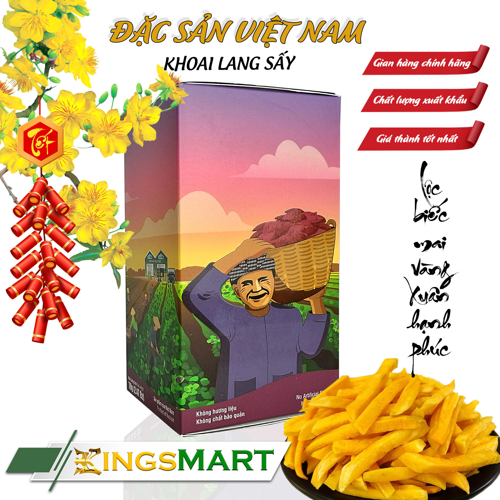 Khoai lang vàng sấy chuẩn OCOP - Thương hiệu Nam Huy - Đặc sản Đồng Tháp - Hộp 70g - Kingsmart - Ảnh 2