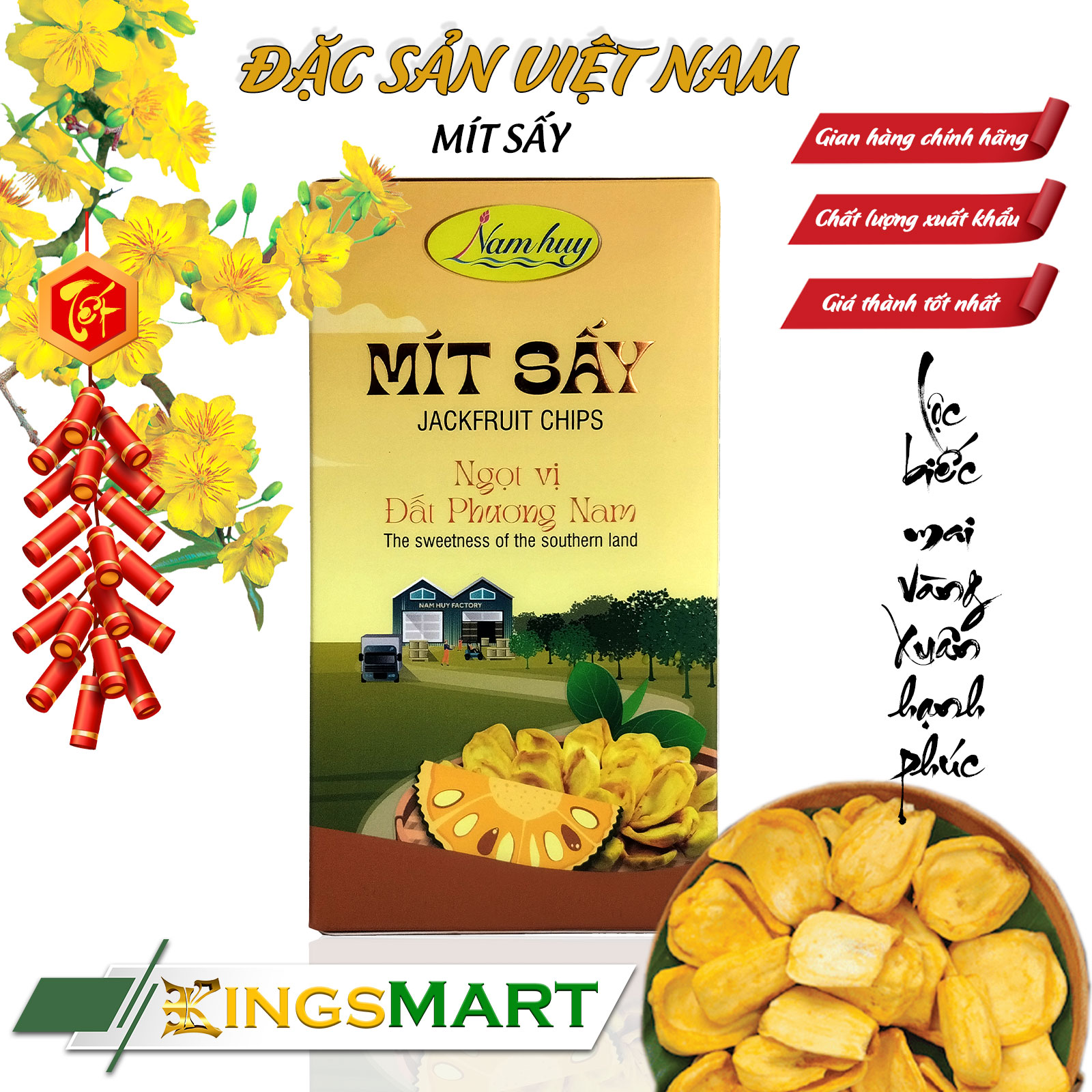Mít sấy nguyên miếng chuẩn OCOP - Thương hiệu Nam Huy - Đặc sản Đồng Tháp - Hộp 70g - Kingsmart