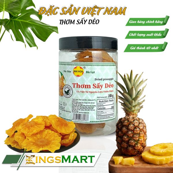 Thơm sấy dẻo muối ớt - Thương hiệu NGÔ MAI HOA - Đặc sản Đà Lạt - Hũ 250g - Kingsmart