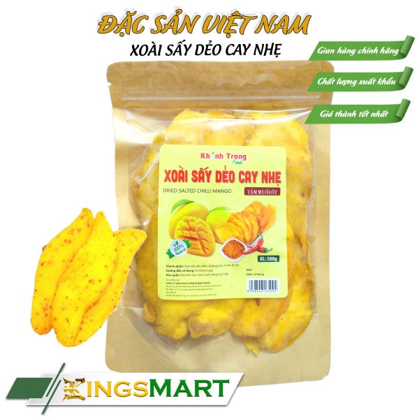 Xoài keo sấy dẻo muối ớt cay nhẹ - Thương hiệu Khánh Trang - Đặc sản Cam Ranh - Túi 500g