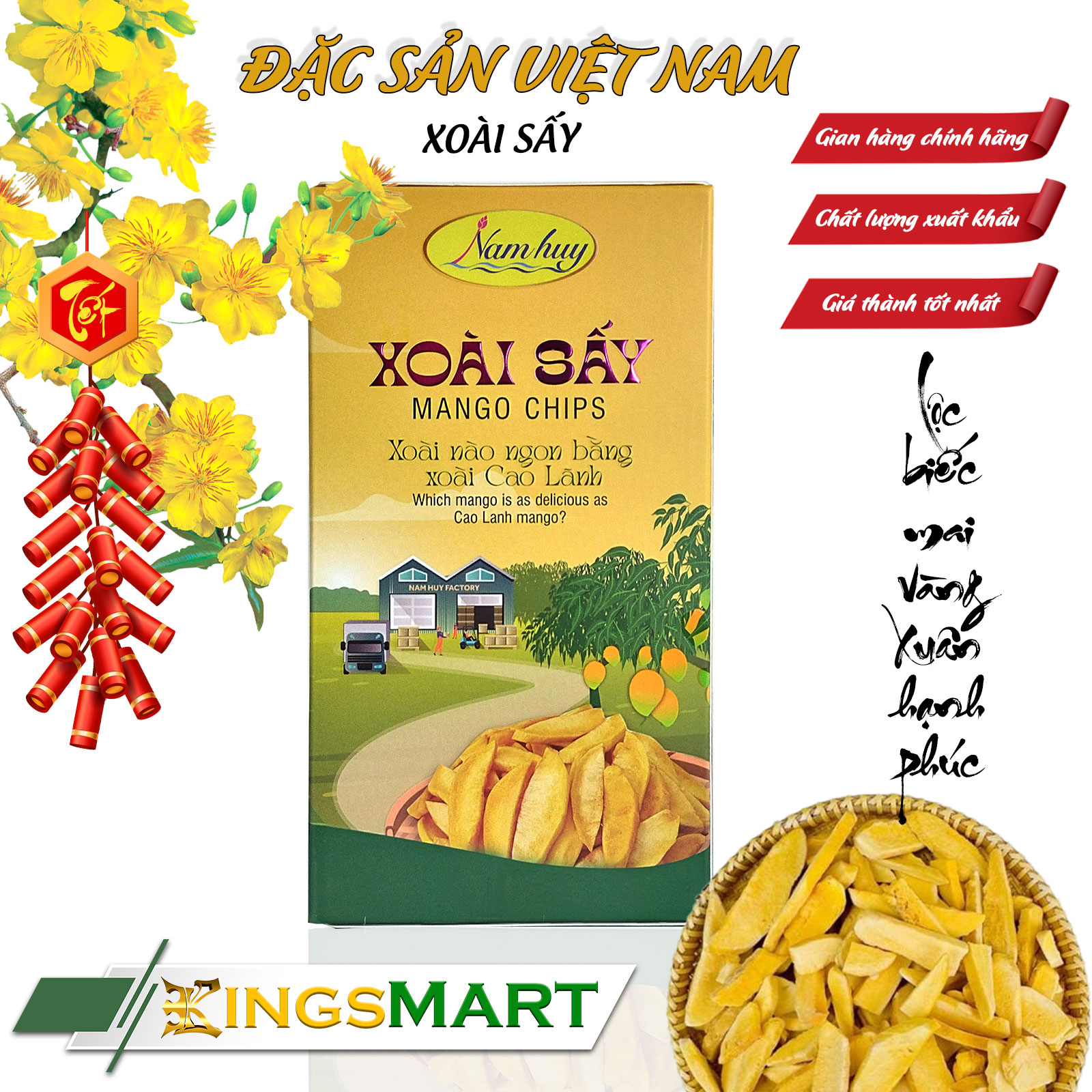 Xoài sấy giòn chuẩn OCOP - Thương hiệu Nam Huy - Đặc sản Đồng Tháp - Hộp 70g - Kingsmart