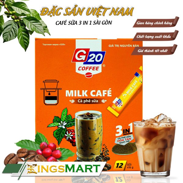 Cà Phê Sữa Hòa Tan 3in1 Gu Sài Gòn - Thương Hiệu G20 COFFEE THIÊN SA - Hộp 320g/20 gói - Kingsmart
