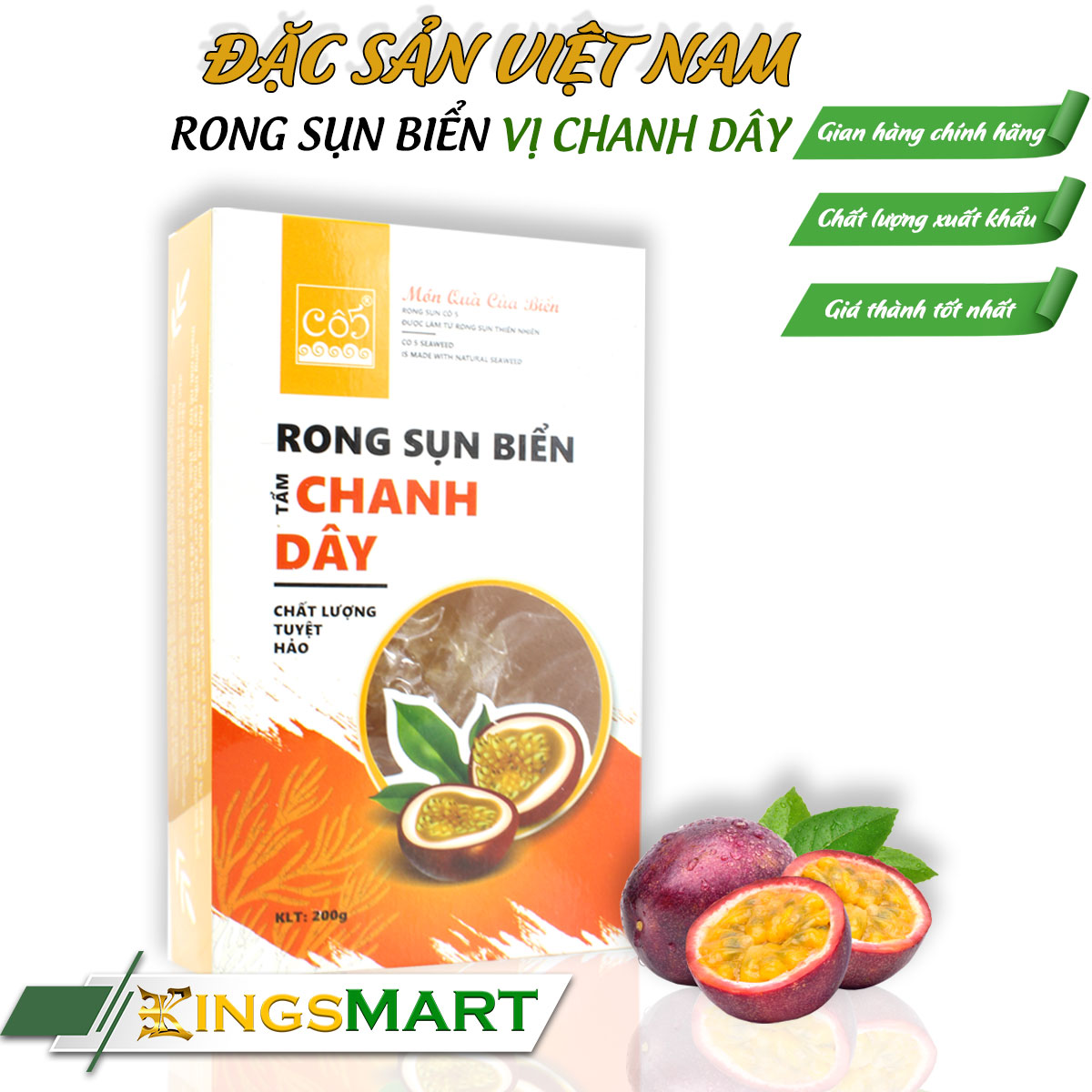 Rong sụn biển vị chanh dây - Thương hiệu CÔ 5 - Đặc sản Ninh Thuận - Hũ 185g - Kingsmart