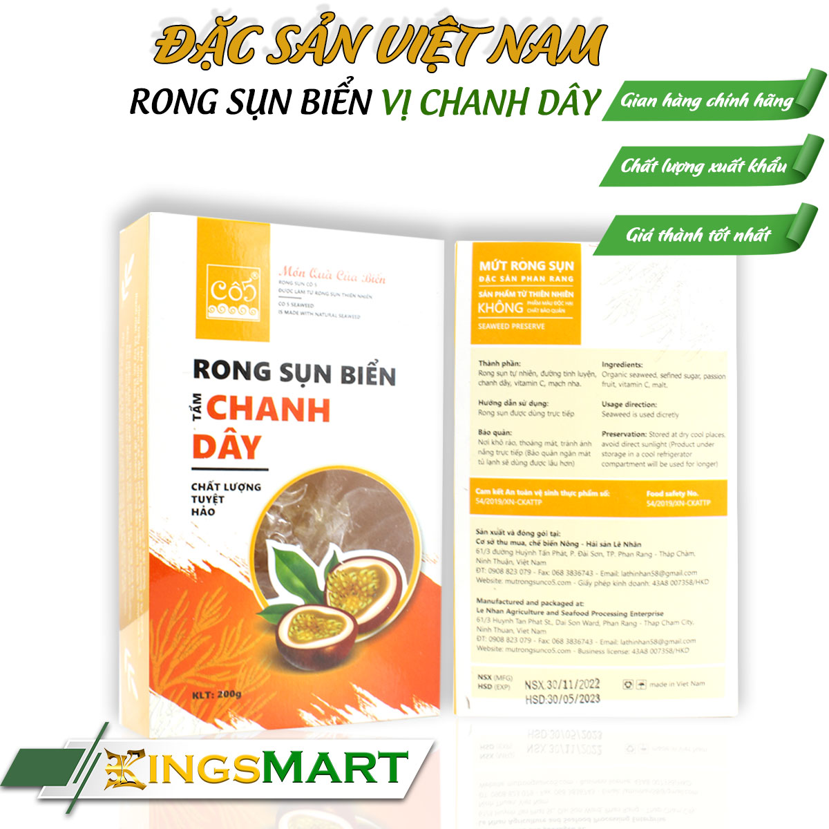 Rong sụn biển vị chanh dây - Thương hiệu CÔ 5 - Đặc sản Ninh Thuận - Hũ 185g - Kingsmart - Ảnh 2