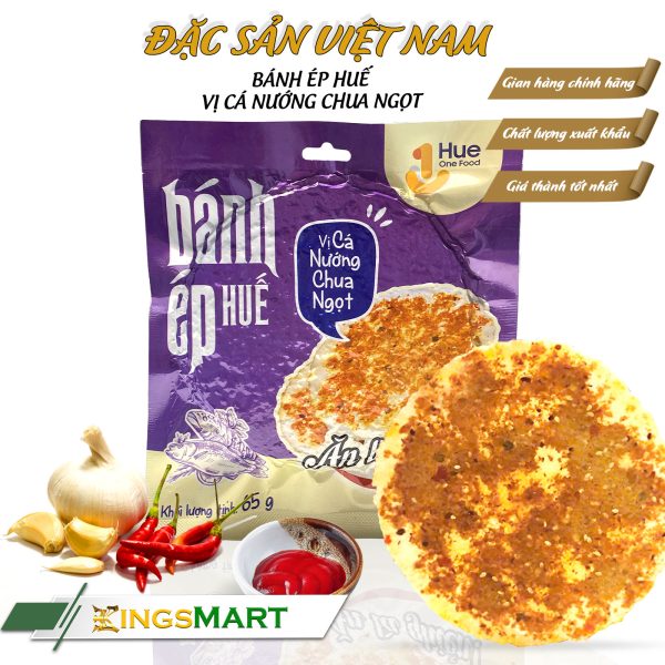 Bánh Ép Huế Vị Cá Nướng Chua Ngọt - Thương hiệu HUE ONE FOOD - Đặc sản Cố Đô Huế - Túi Snack 40g - Kingsmart