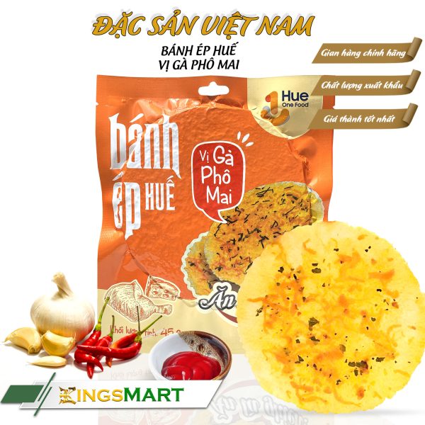 Bánh Ép Huế Vị Gà Phô Mai - Thương hiệu HUE ONE FOOD - Đặc sản Cố Đô Huế - Túi Snack 40g - Kingsmart