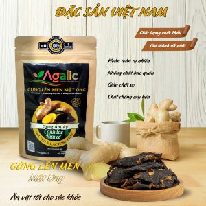 Gừng đen lên men mật ong - Thương hiệu AGALIC - giảm say xe, buồn nôn - Túi 300g - Đặc sản núi Ngọc Linh Kon Tum