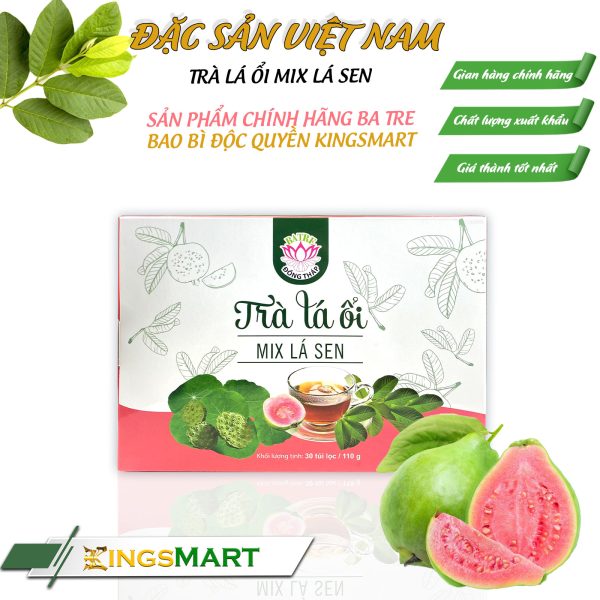 Trà lá ổi mix lá sen - Thương hiệu Ba Tre - Đặc sản Đồng Tháp - Hộp 110g/30 túi lọc - Kingsmart - Ảnh 2