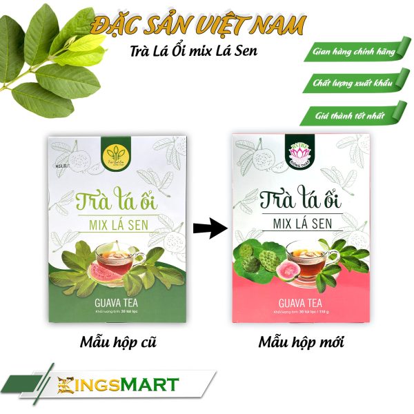 Trà lá ổi mix lá sen - Thương hiệu Ba Tre - Đặc sản Đồng Tháp - Hộp 110g/30 túi lọc - Kingsmart - Ảnh 3